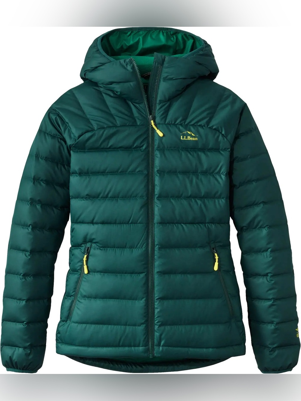 L.L. Bean Womens Hooded Down Puffer Jacket in Deep Green